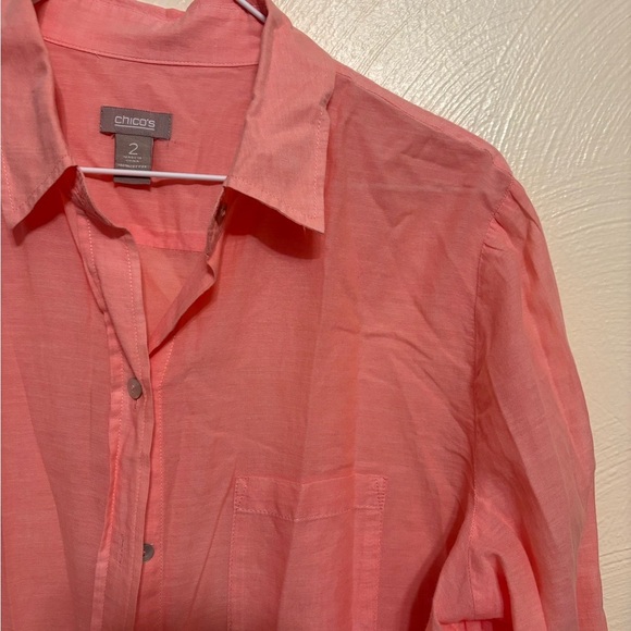 Chico’s 100% Cotton Coral Button-Front Shirt (Size 2 / L) - Picture 5 of 7